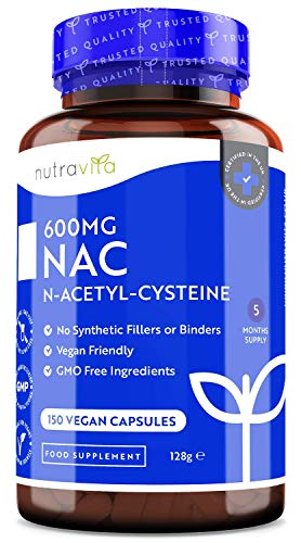 NAC N-Acetil-Cisteina 600mg - 150 Capsule Vegan - Fornitura di 5 mesi di NAC Supplemento - Elevata Biodisponibilità - Senza Additivi Sintetici & Raccoglitori - Prodotte da Nutravita