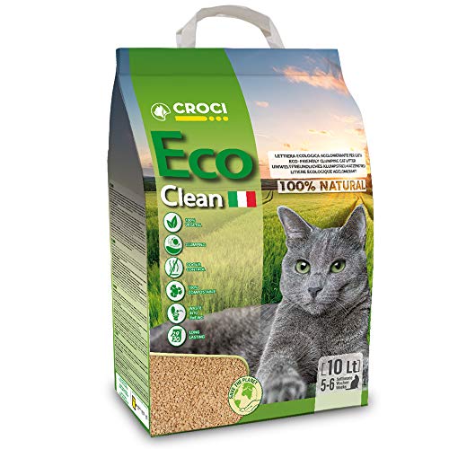 Croci Lettiera Eco Clean 10 L - Lettiera Gatti agglomerante, Biodegradabile si getta nel WC, 100% vegetale, Sabbia Antiodore di lunga durata