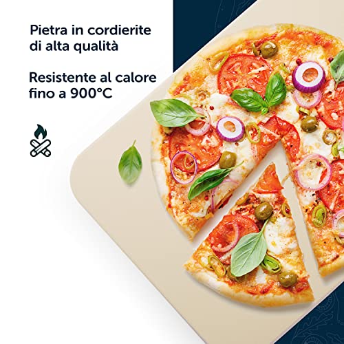 Blumtal Pietra Refrattaria per Pizza - Teglia per pizza in fine cordierite per pizza, resistente al calore fino a 900 °C, pietra refrattaria per forno e griglia