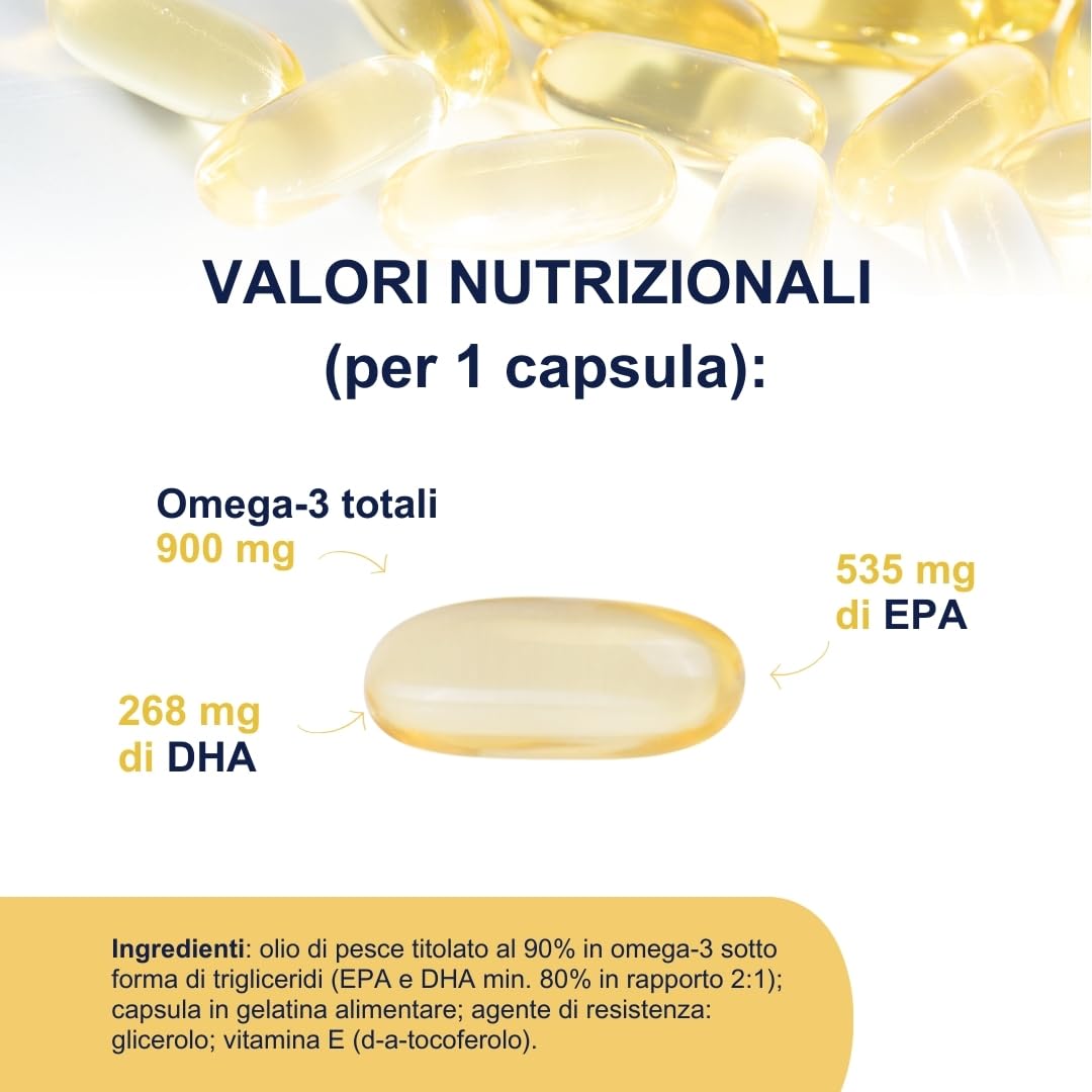 Omega 3 IFOS 5 Stelle OMEGOR Vitality 1000 - Omega3 EPA 535mg e DHA 268 mg - 60 Capsule Senza Retrogusto e Facili da Digerire