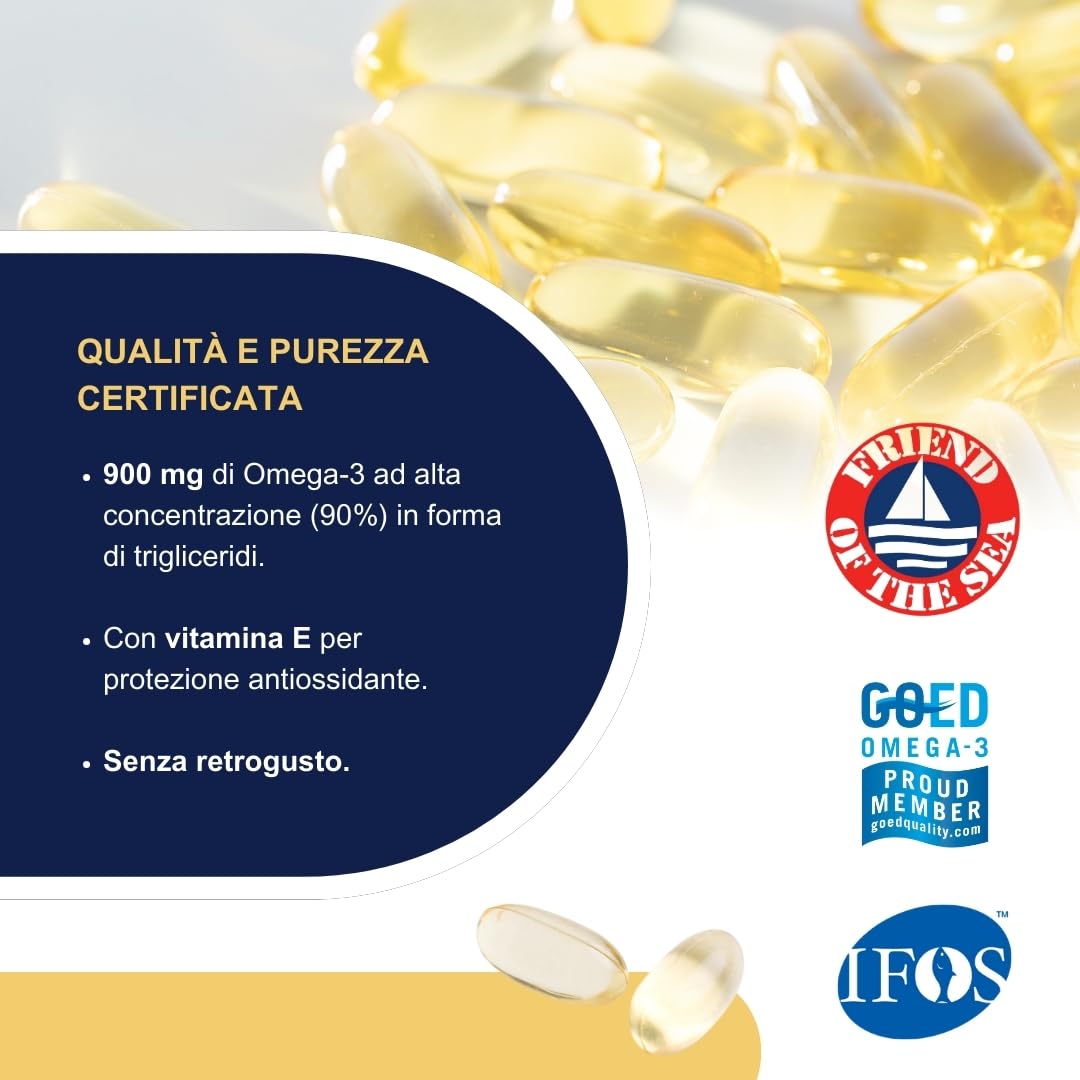 Omega 3 IFOS 5 Stelle OMEGOR Vitality 1000 - Omega3 EPA 535mg e DHA 268 mg - 60 Capsule Senza Retrogusto e Facili da Digerire