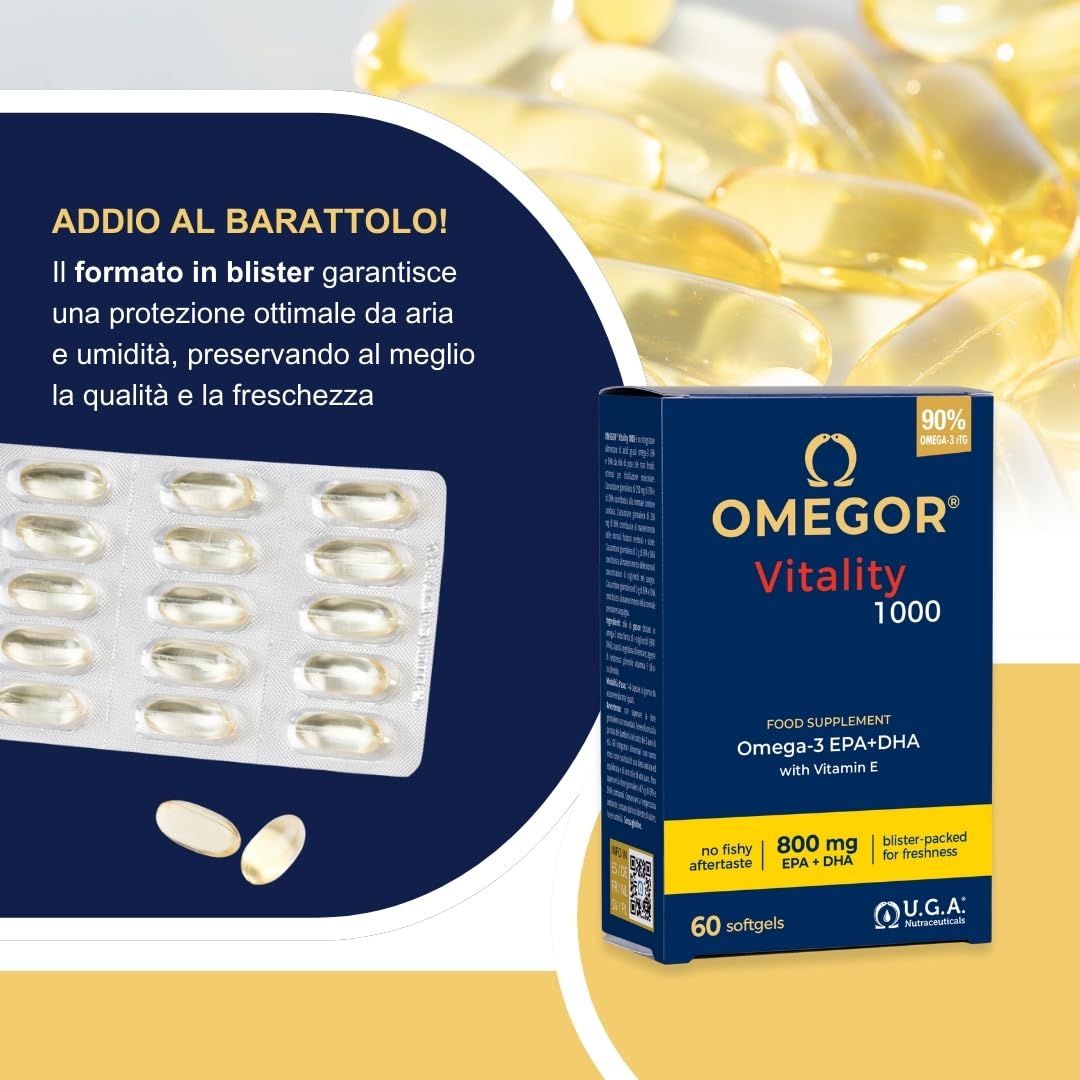 Omega 3 IFOS 5 Stelle OMEGOR Vitality 1000 - Omega3 EPA 535mg e DHA 268 mg - 60 Capsule Senza Retrogusto e Facili da Digerire