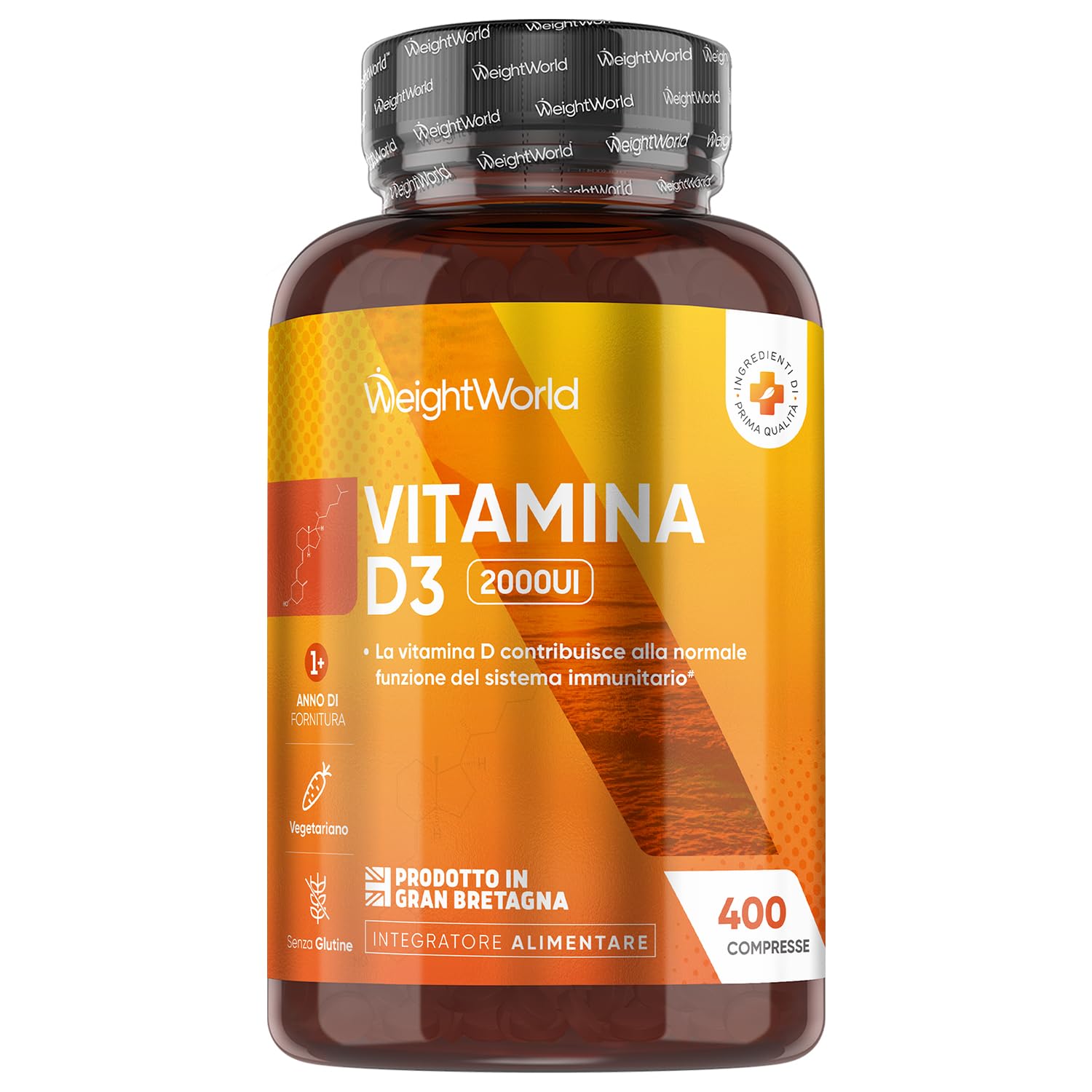Vitamina D3 2000 UI Colecalciferolo (50mcg) Vegetariana, 400 Compresse (Scorta 13+ Mesi), 1 al Giorno, La Vitamina D Contribuisce alla Normale Funzione del Sistema Immunitario (EFSA), Senza Glutine