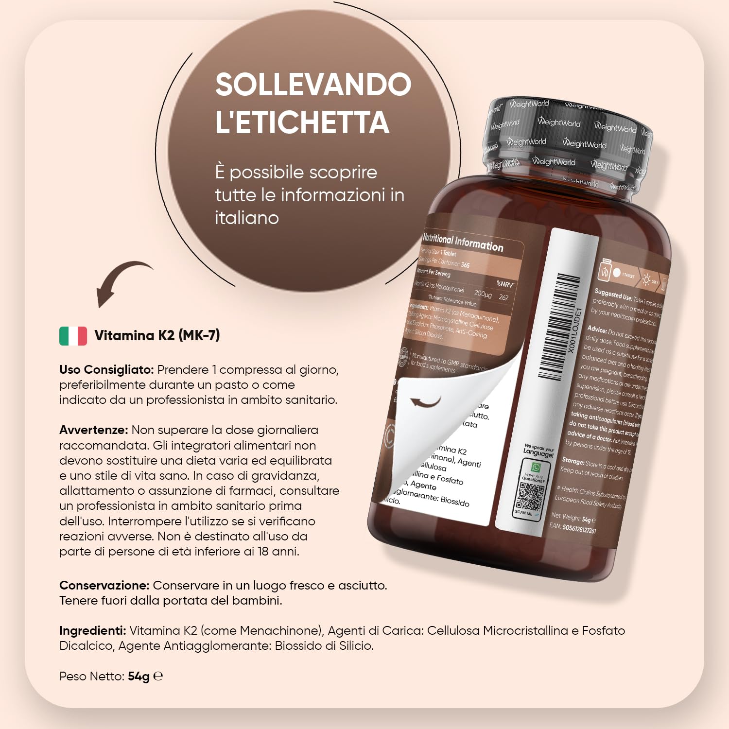 Vitamina K2 MK7 200µg, Vegana, 1 Compressa al Giorno, 1 Anno di Fornitura, 365 Compresse da 5 mm, K2 Vitamina, Menachinone, Integratore Privo di Magnesio Stearato e Glutine, Prodotto nel Regno Unito