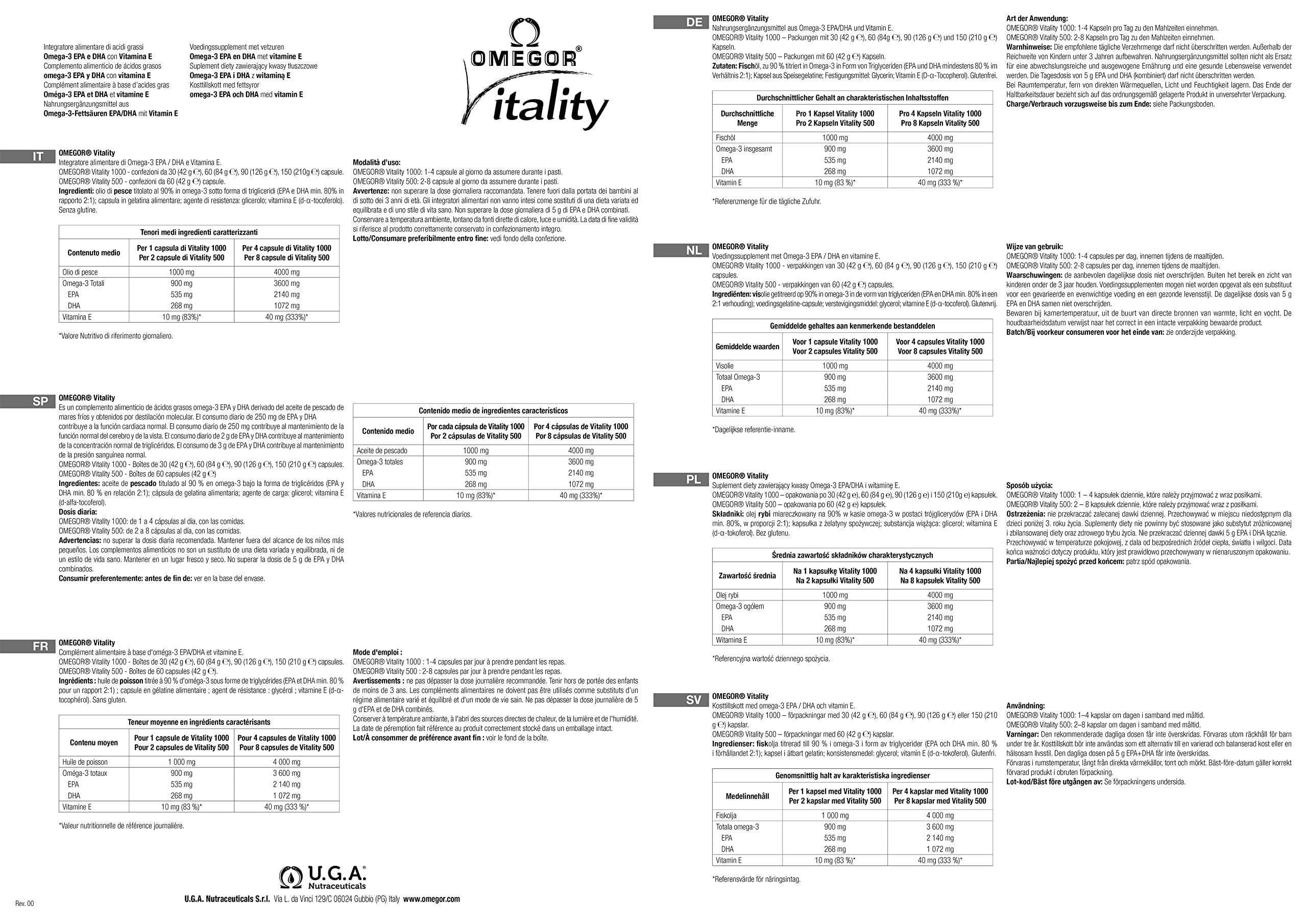 Omega 3 IFOS 5 Stelle OMEGOR Vitality 1000 - Omega3 EPA 535mg e DHA 268 mg - 60 Capsule Senza Retrogusto e Facili da Digerire