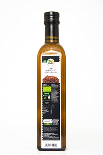 Organic Linseed Oil - 500 ml. Cold Pressed, Raw and Pure Food Oil. Rich in Antioxidants, Calcium and Omega 3 over 50%. Raw Organic Oil.