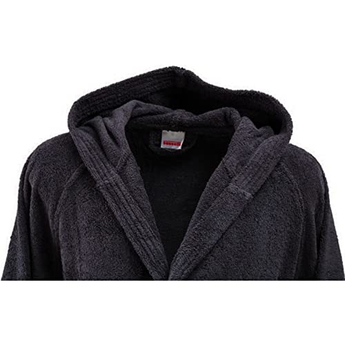 Bassetti Bathrobe with Hood Vivian Series in 100% Highly Absorbent Soft Terry Cotton. ITALY Designed (SMOKE - Size L)