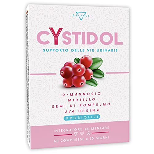 CYSTIDOL® - 60 COMPRESSE | D-Mannosio | Integratore Cistite, con Mirtillo Rosso, Probiotici, Semi di Pompelmo | Cranberry per Candida e Infezioni delle Vie Urinarie | 100% Naturale