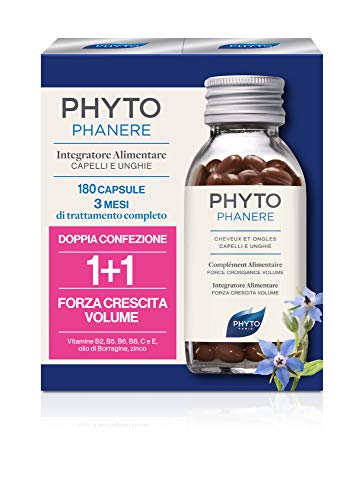 Phyto Phytophanere Natural Fortifying Food Supplement for Hair and Nails, Gives Strength, Growth and Volume, Without Silicones, Pack of 180 Capsules