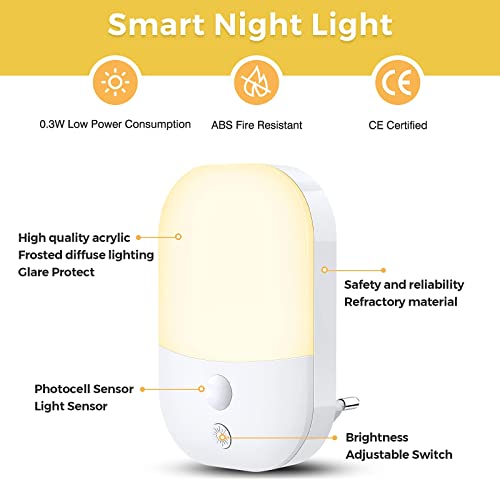 Kids Night Light, [2 Pack] LED Night Light 5 Brightness Levels with Twilight Sensor, Plug Night Lights for Kids Room, Bathroom, Hallway, Kitchen, Stairs, Warm White