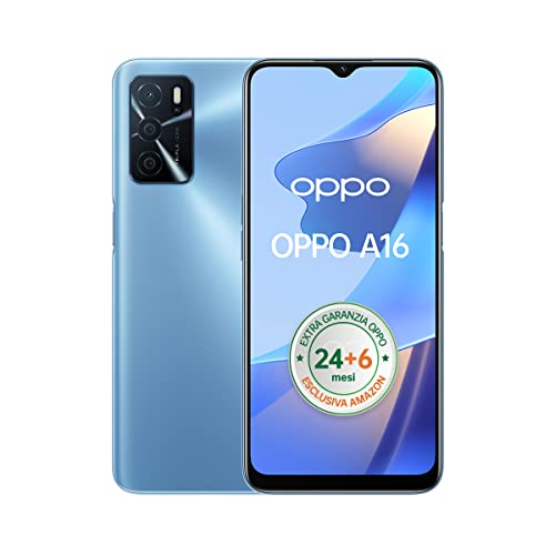 OPPO A16, 13+2+2MP AI Triple Camera, 6.52” Display 60HZ, 5000mAh Battery, 10W Fast Charge, RAM 3GB + ROM 32GB Expandable, OPPO Type-C Data Cable, Italian Version, Pearl Blue