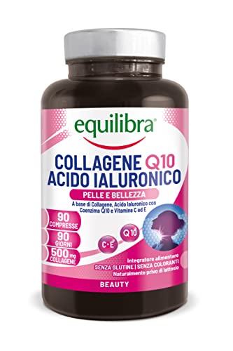 Equilibra Food Supplements, Collagen Q10 Hyaluronic Acid, Wellness and Beauty of the Skin, Based on Hydrolysed Collagen, Hyaluronic Acid, Coenzyme Q10, Vitamins C and E, 90 Tablets