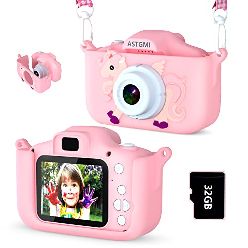 ASTGMI Kids Camera, 12MP Mini Rechargeable Digital Camera Kids Gift Camcorder for Girls Boys 3-10 Years Old, with 32GB Card, Christmas &amp; Birthday Toy Gifts