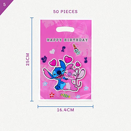 Lilo & Stitch Sacchetti Regalo, 50Pcs Sacchetti di Compleanno per Bambini, Sacchetti per Biscotti, Sacchetti di Caramelle Colorati, per la Decorazione della Festa di Compleanno dei Bambini (Rosa) - 8earn