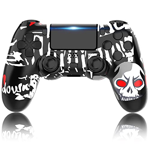 YUYIU 【Upgrade Wireless Controller for PS4 Remote Plays-tation 4/Slim/Pro/PC, Controllers with Dual Vibration Shock Speaker, Headphone Jack Touch Pad Six Axis Motion Control (SKULL)