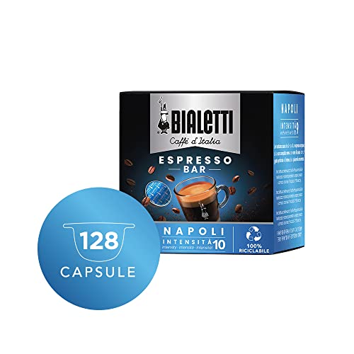 Bialetti Caffè D'Italia, Multipack 128 Capsules, 8 Boxes of 16 Capsules, Naples, Intensity 10, Compatible with Bialetti Closed System Machines, 100% Aluminum