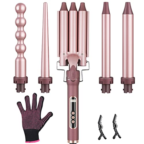 Curling Iron, GEEDIAR Hair Iron with 5 Different Interchangeable Diameters, Heating in 30 Seconds, Egative Ion Hair Care, Automatic Screen Lock, Create Perfect Curls