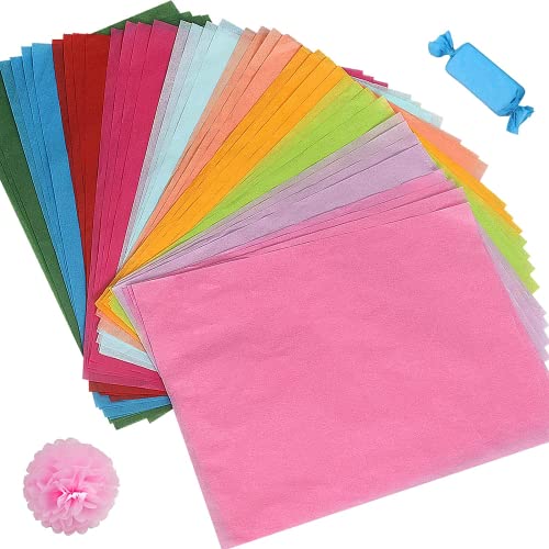 100 Sheets Tissue Paper, 21 x 30cm, Wrapping Paper, Colored Tissue Paper for Pompoms, DIY Crafts(10 Colors)
