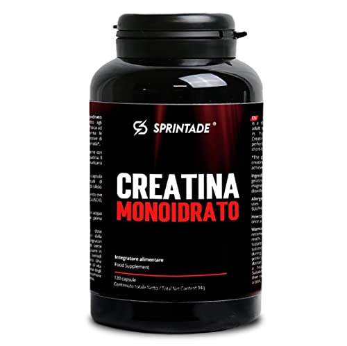 Sprintade® CREATINE MONOHYDRATE - 120 Capsules - 3g daily dose - Food Supplement for Sport, Fitness, Bodybuilding, Cycling, Workout (120 Capsules)