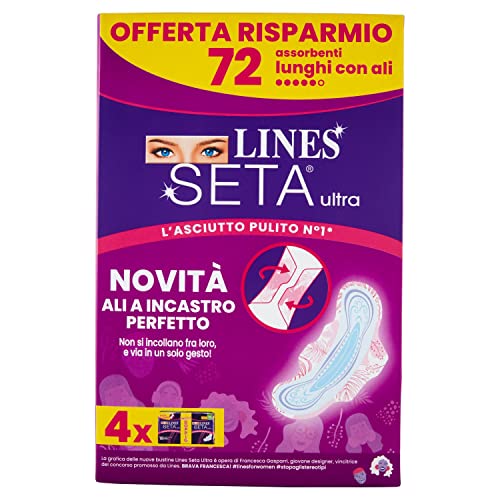 Silk Lines Ultra Absorbent Ultra Long with Wings, Escort Pack, Pack of x72 pieces