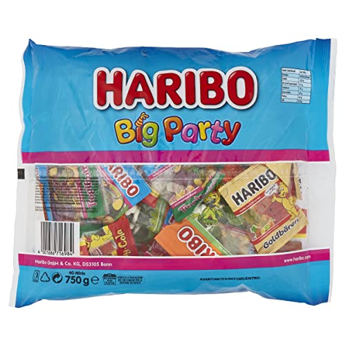 HARIBO BIG PARTY, Caramelle Gommose Multipack, Gusto Frutta, 40 Mini Bustine, Ideale per Feste, 750 gr