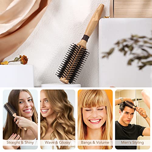 BESTOOL Spazzola rotonda per asciugatura, setole di cinghiale con perni in nylon Spazzola rotonda per capelli, spazzola rotonda professionale per lo styling per donne e uomini (Barrel 22mm) - 8earn