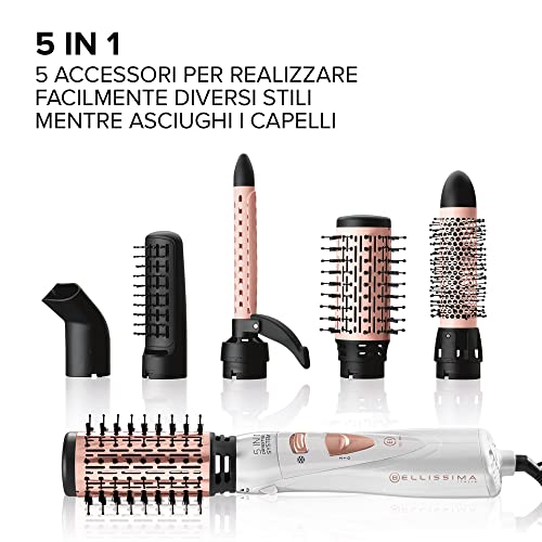 Bellissima My Pro Imetec GH18 1100 Air Styler, Coating Ceramic Brushes, 5 Accessories for Making Straight and Bright Hair, Soft Waves or Tight Curls, 1000 W
