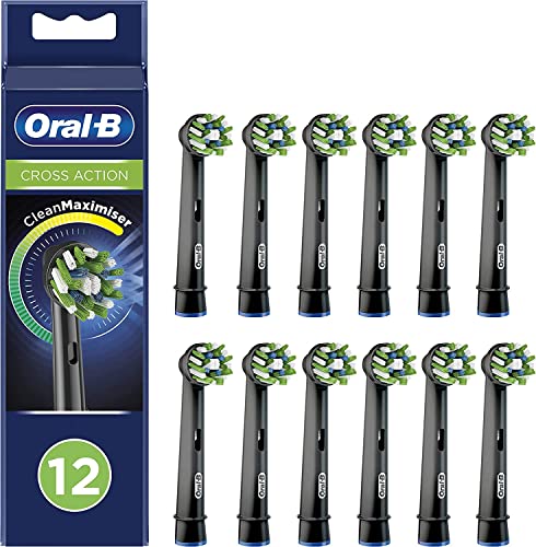 Oral-B Cross Action Replacement Brush Heads, Pack of 12, Letterbox Fit, Black