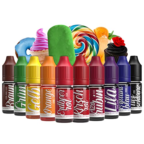 Food coloring 10x10ml Highly concentrated colourant, Made in Germany without sugar, liquid, for coloring drinks, cakes, pastries, toppings, slimes and much more …