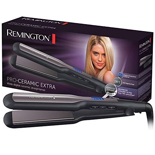 Remington Straightener, Wide, ideal for long thick hair, temperature lock, digital display, 150-230°C, oscillating plates, Ultra ceramic coating, S5525