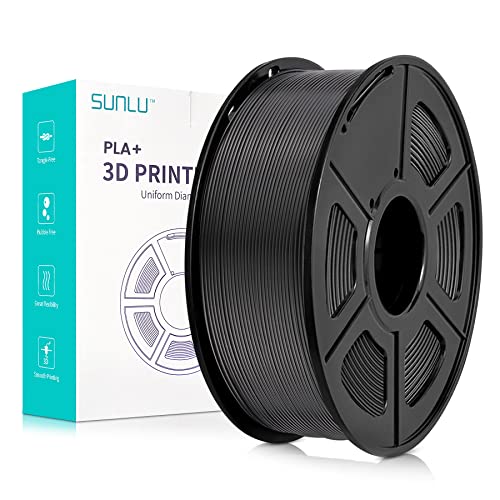 SUNLU Filamento PLA+ 1.75mm 1KG, Neatly Wound, Filamento per Stampante 3D PLA Plus, Filamento PLA Plus Resistente, Precisione Dimensionale +/- 0.02mm, Bobina da 1kg (2.2 Libbre) Nero