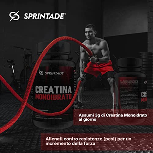 Sprintade® CREATINA MONOIDRATO - 120 Capsule - 3g dose giornaliera - Intetgratore Alimentare per Sport, Fitness, Culturismo, Ciclismo, Workout (120 Capsule) - 8earn