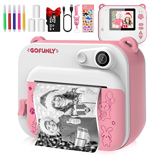 Gofunly Instant Kids Camera, 2.0 Inch Screen 12MP/1080P HD Camcorder, Instant Print Digital Camera for Child with 32GB SD Card, Gift for 3-12 Years Old Kids