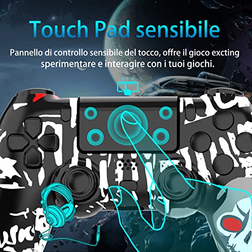 YUYIU 【Aggiornamento Wireless Controller per Ps4 Remote Plays-tation 4/Slim/Pro/PC, Controllori con Doppio Vibrazione Shock Speaker, Jack per Cuffie Touch Pad Six Axis Motion Control (SKULL)