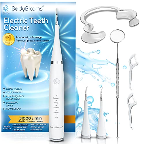 5-intensity tartar cleaning kit for dental hygiene. Set for cleaning and removing tartar, dirt and stains. Electric dental tartar remover for daily use at home with accessories