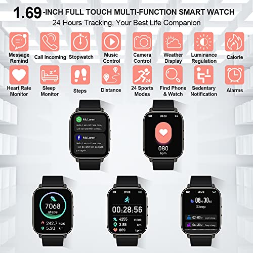 2023 Smartwatch Uomo Donna, Smart Watch 1,69" Orologio Intelligente con Contapassi Sonno Cardiofrequenzimetro, Impermeabil IP68, 24 Sportivo, Notifiche Messaggi, Fitness Tracker per Android iOS - 8earn