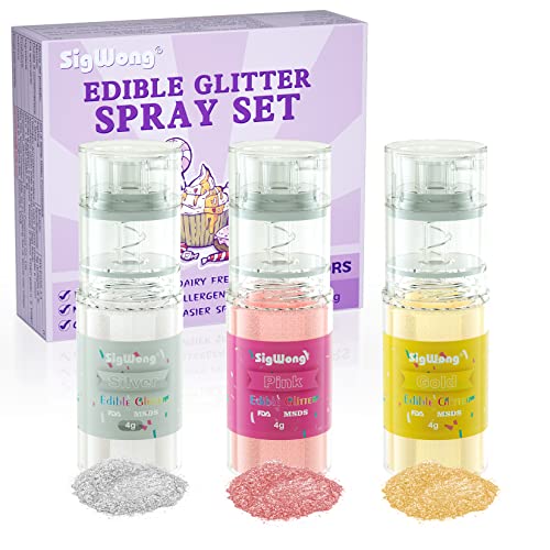 Edible Glitter Spary for Drinks, 3 Colors Food Glitter for Desserts Cocktails, Glitter for Cake Decorations, Drinks, Chocolates, Fondant, Pink, Gold, Silver, 4g/each