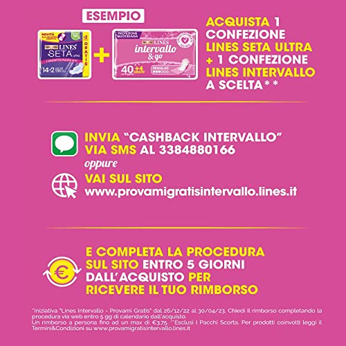 Lines Seta Ultra Assorbenti Ultra Lungo con Ali, Pacco Scorta, Confezione da x72 pezzi - 8earn