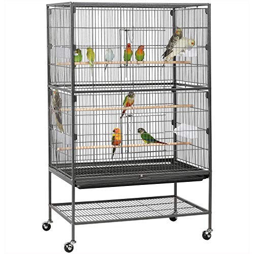 Yaheetech Aviary Cage for Parrots Large Birds Inseparable Cockatiels with Pedestal Wheels Metal Indoor and Outdoor 79 x 51.8 x 132 cm Black