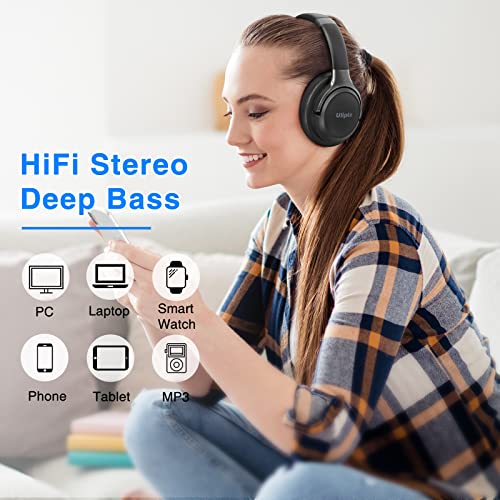 Uliptz Cuffie Wireless Bluetooth, 65 Ore Di Riproduzione, 6 EQ Modalità di Suono, Cuffie Senza Fili Stereo HiFi Over Ear con Microfono, Cuffie Bluetooth 5.2 per Viaggio/Ufficio/Telefono/TV/PC (Nero) - 8earn