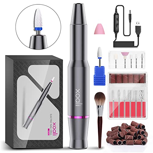 Xoali Nail Drill, 25000RPM 12 in 1 Electric Nail File, Professional Nail Drill, with Ceramic Tip, Adjustable Speed, Manicure and Pedicure Kit for Gel Semi-Permanent