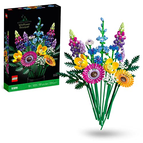 LEGO 10313 Icons Fake Wildflower Bouquet with Artificial Poppies and Lavender, Creative Hobby for Adults, Botanical Collection