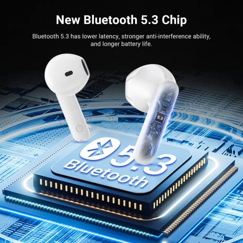 Cuffie Bluetooth, Auricolari Bluetooth 5.3 con 4 HD Microfono, ENC Riduzione del Rumore, 2023 Cuffie Wireless In Ear 36 Ore di Riproduzione, Ricarica Rápida, IPX6 Impermeabile per iOS Android (Bianco) - 8earn