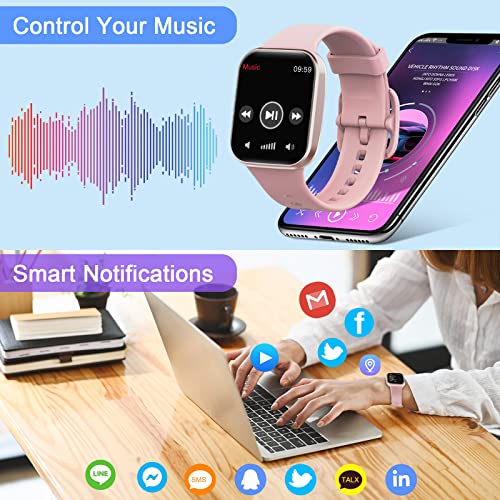 Smartwatch Donna Orologio Fitness 1.69" Smart Watch con Contapassi/Cardiofrequenzimetro/SpO2/Cronometro, 25 Sportivo, Notifiche Messaggi, Impermeabil IP68 Fitness Tracker per Android iOS -2022 Rosa
