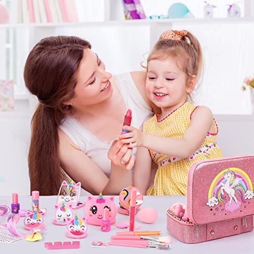 Girls Makeup Set, 26 Pieces Safe and Non-Toxic and Washable Hypoallergenic Girls Makeup Case, Girls Toys Christmas Birthday Gift for Girls 3 4 5 6 7 8 9 10 Years
