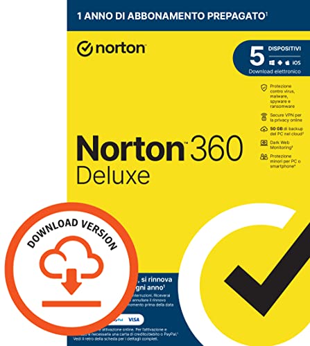 Norton 360 2023 | Deluxe | 5 Dispositivo | PC | Codice d'attivazione per PC via email - 8earn