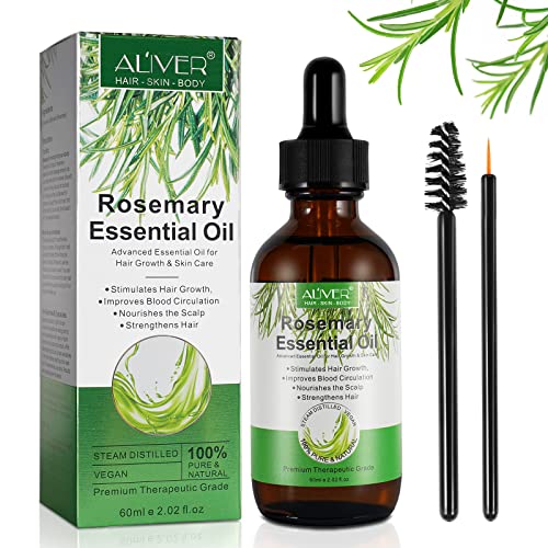 Rosemary Essential Oil For Hair Growth - 100% Pure Organic For Eyebrows And Eyelashes, Skin Care, Nourishes Scalp, Stimulates Hair Growth 60Ml