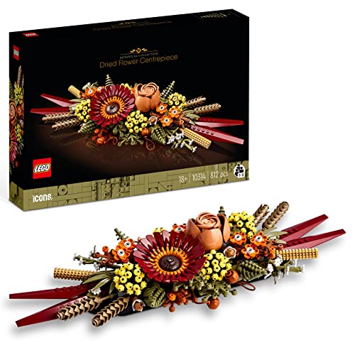 LEGO 10314 Icons Fake Dried Flower Centerpiece, DIY Set for Adults, Botanical Collection with Artificial Rose and Gerbera, Table or Wall Decoration