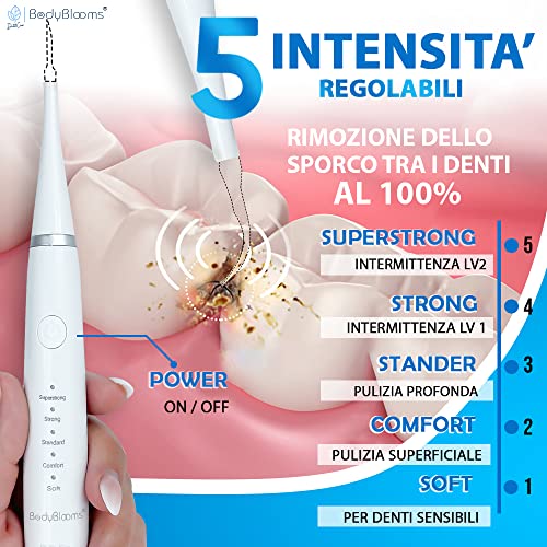 kit pulizia denti tartaro a 5 intensità per igiene dentale. Set per la pulizia e rimozione tartaro denti, sporco e macchie. Rimuovi tartaro denti elettrico per uso quotidiano da casa con accessori - 8earn