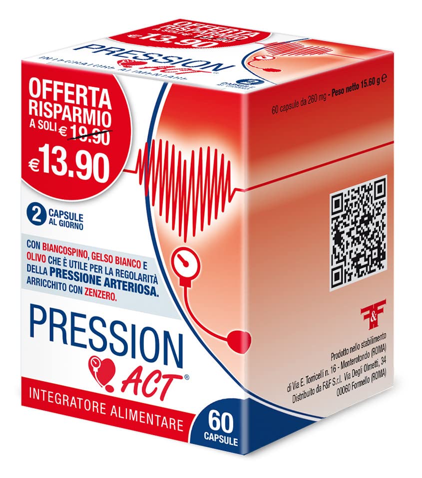 Pressure Act Food supplement to regulate blood pressure with Hawthorn, White Mulberry, Ginger and Olive. 60 capsules